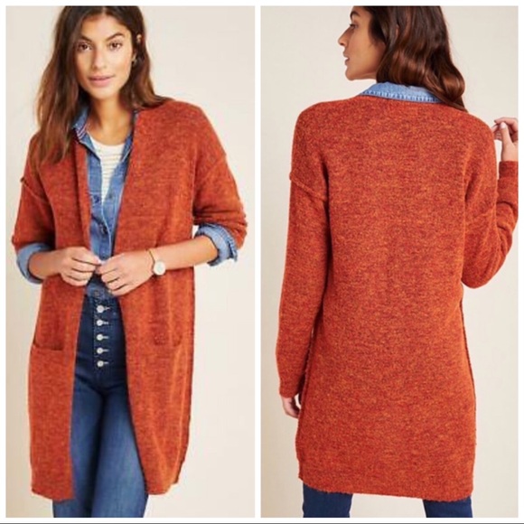Anthropologie Sweaters - •ANTHROPOLOGIE• Dark Orange Jolie Wool Blend Long Cardigan